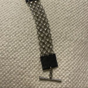 Lucky Brand silver : black leather bracelet